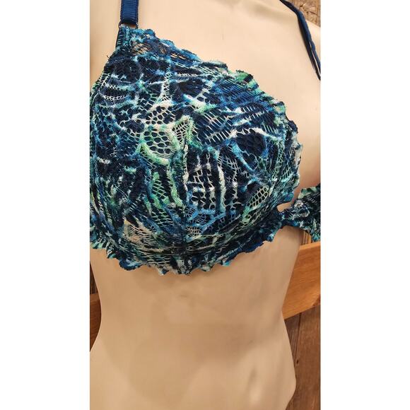 Date racerback 34D snap front bra full coverage underwire blue lace EUC VS PINK - Picture 2 of 8